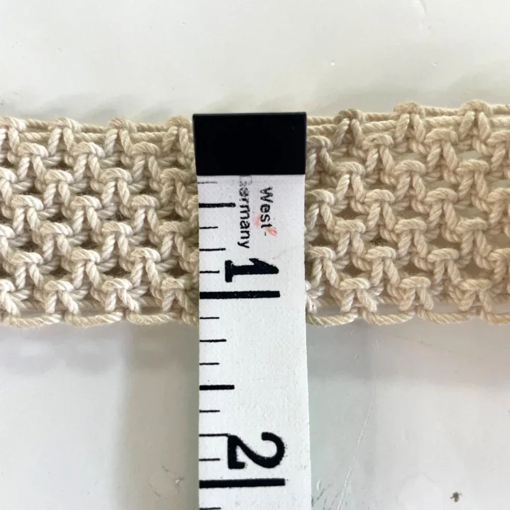 Vintage Handcrafted Macrame Adjustable Belt with Carved Buckle Whale Theme Sz M